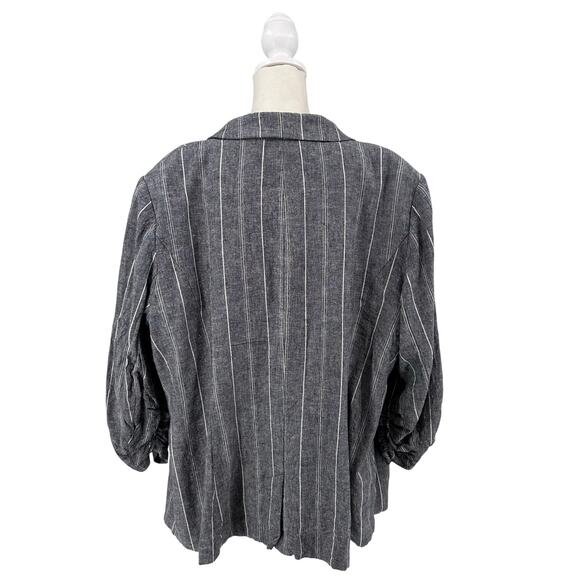 Lane Bryant Striped Blazer WMNS 22 Gray One Button Linen Blend Jacket Suit Coat - Picture 5 of 8